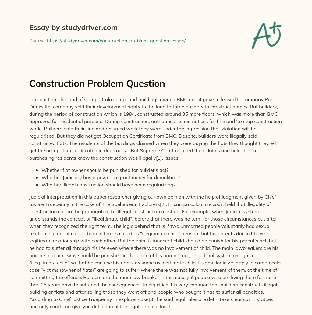 Construction Problem Question essay