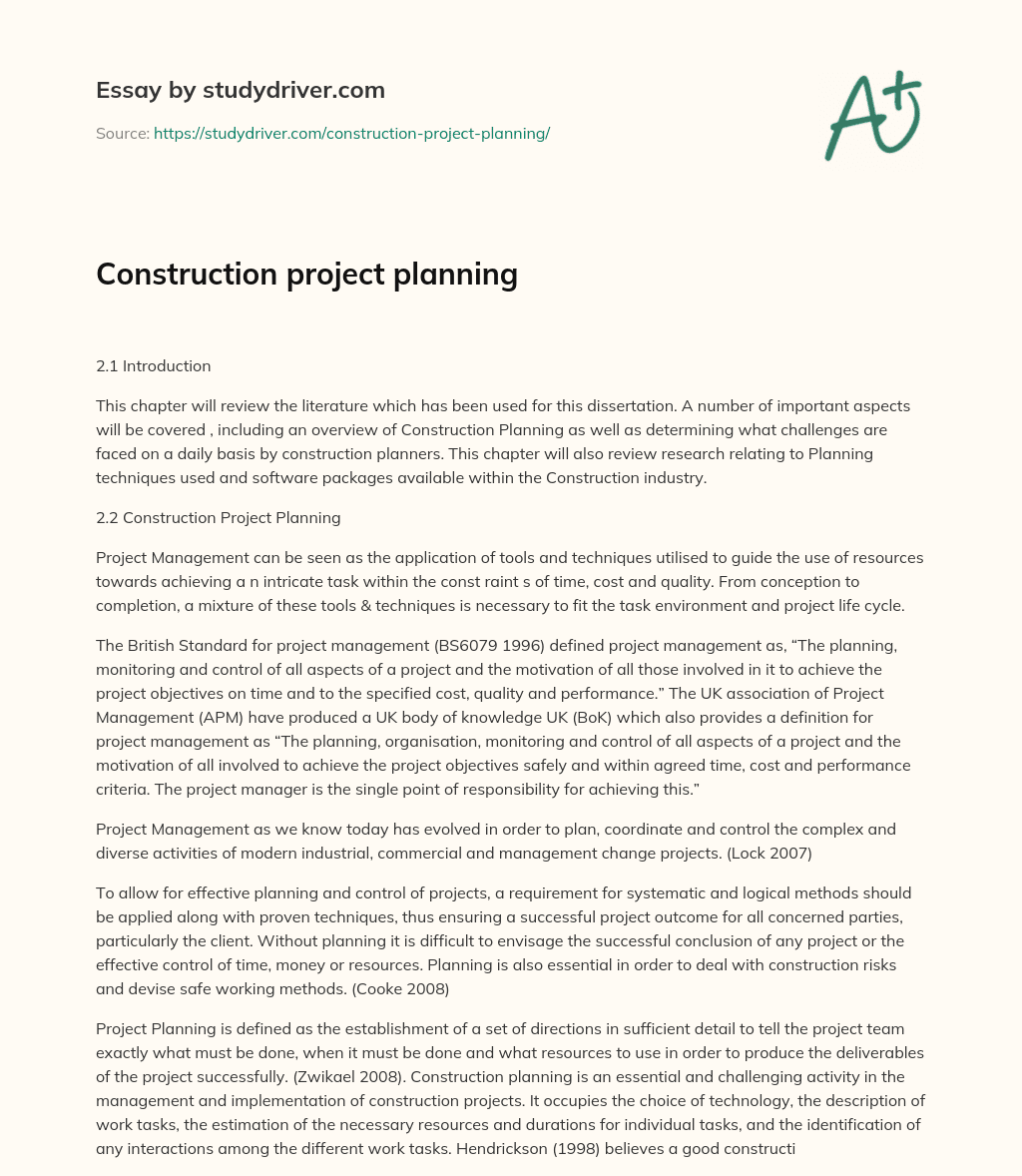 Construction Project Planning essay
