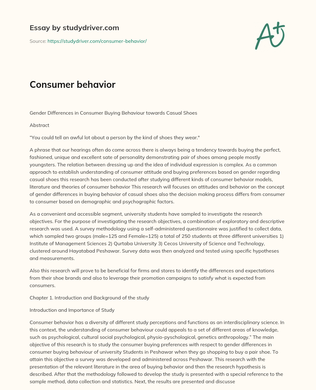 Consumer Behavior essay