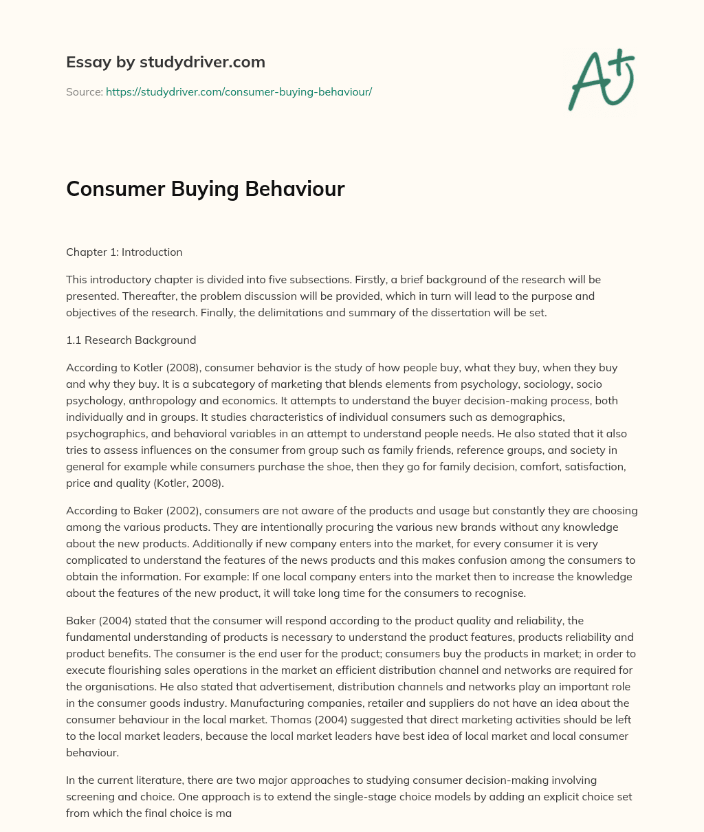 Consumer Buying Behaviour essay