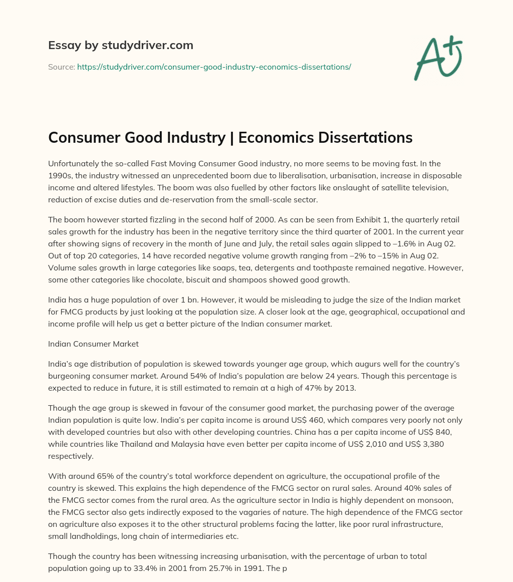 Consumer Good Industry | Economics Dissertations essay