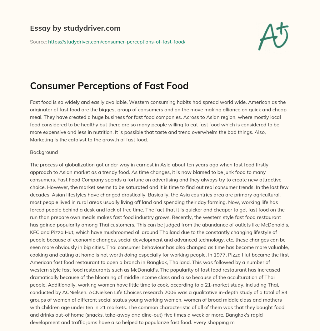 Consumer Perceptions of Fast Food essay