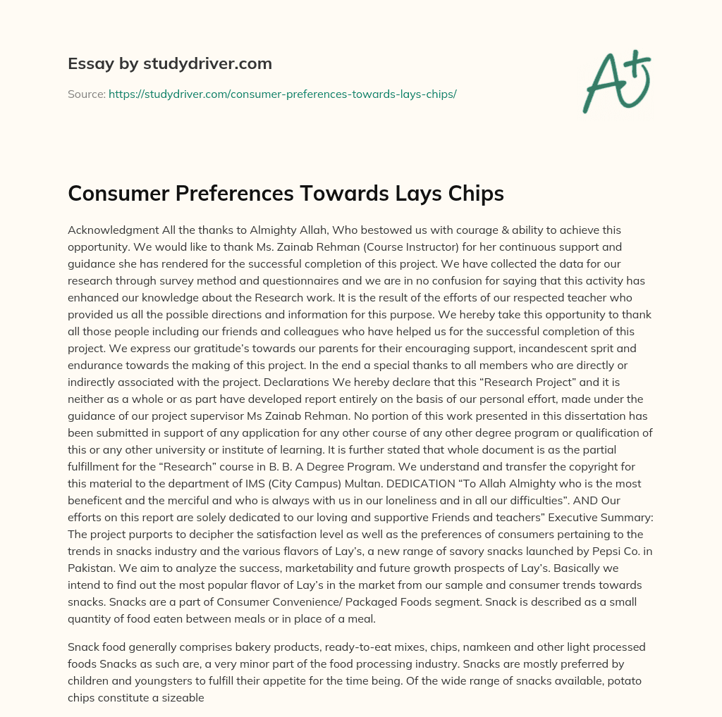 Consumer Preferences Towards Lays Chips essay