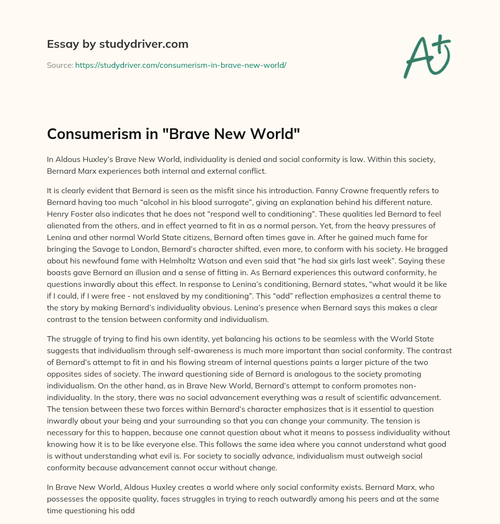 Consumerism in “Brave New World” essay
