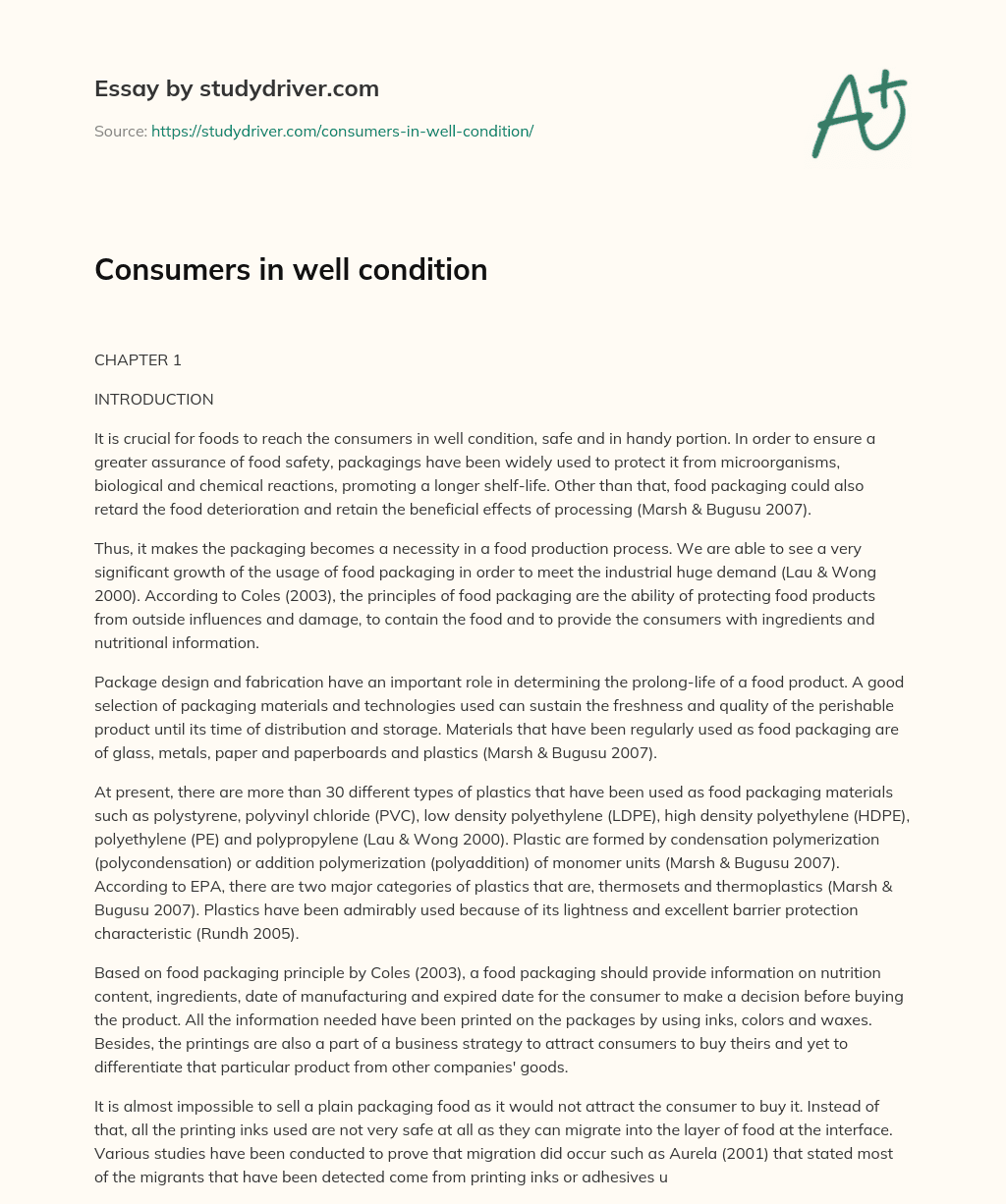 Consumers in Well Condition essay