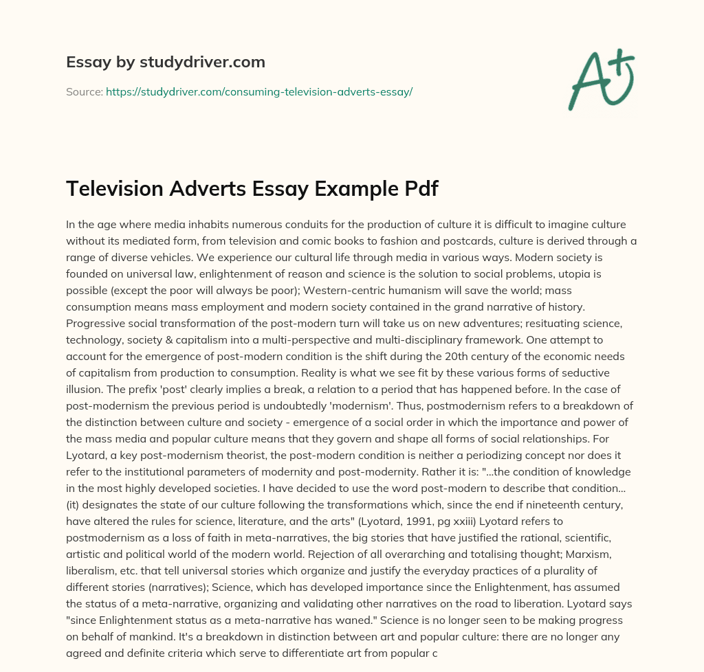 Television Adverts Essay Example Pdf essay