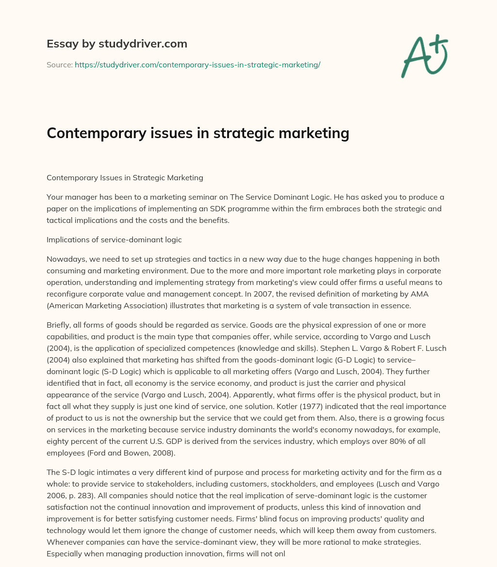 Contemporary Issues in Strategic Marketing essay