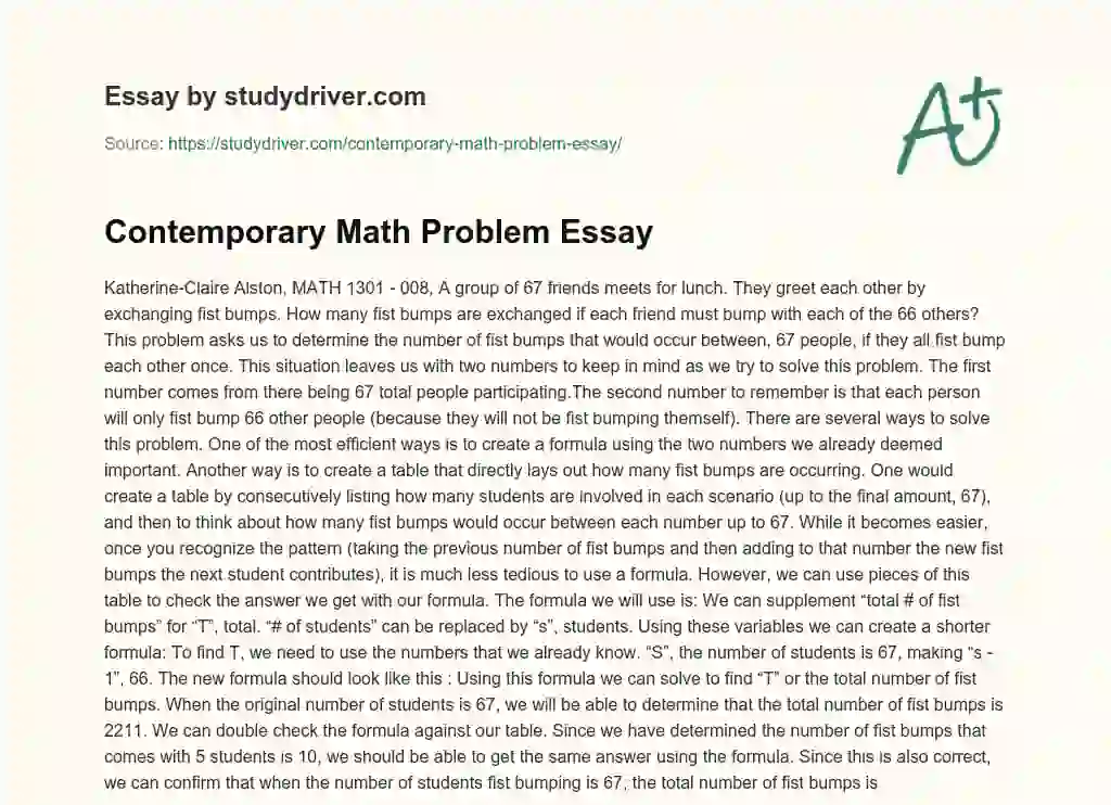 Contemporary Math Problem Essay essay