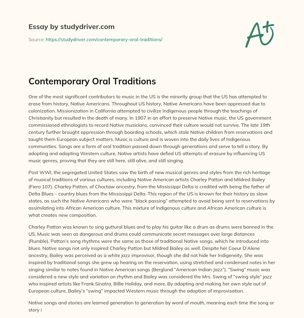 Contemporary Oral Traditions essay