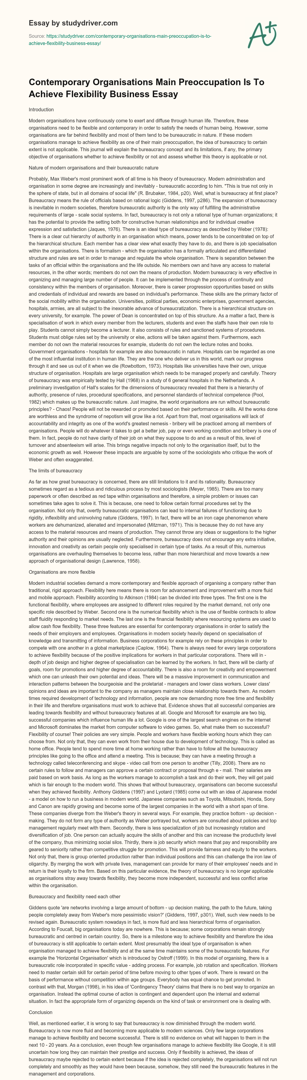 Contemporary Organisations Main Preoccupation is to Achieve Flexibility Business Essay essay