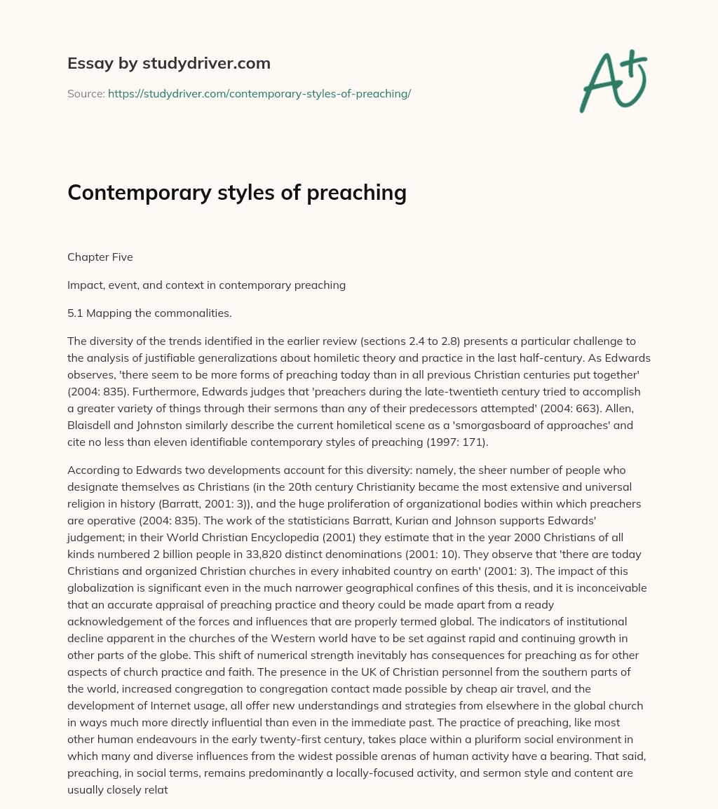 Contemporary Styles of Preaching essay