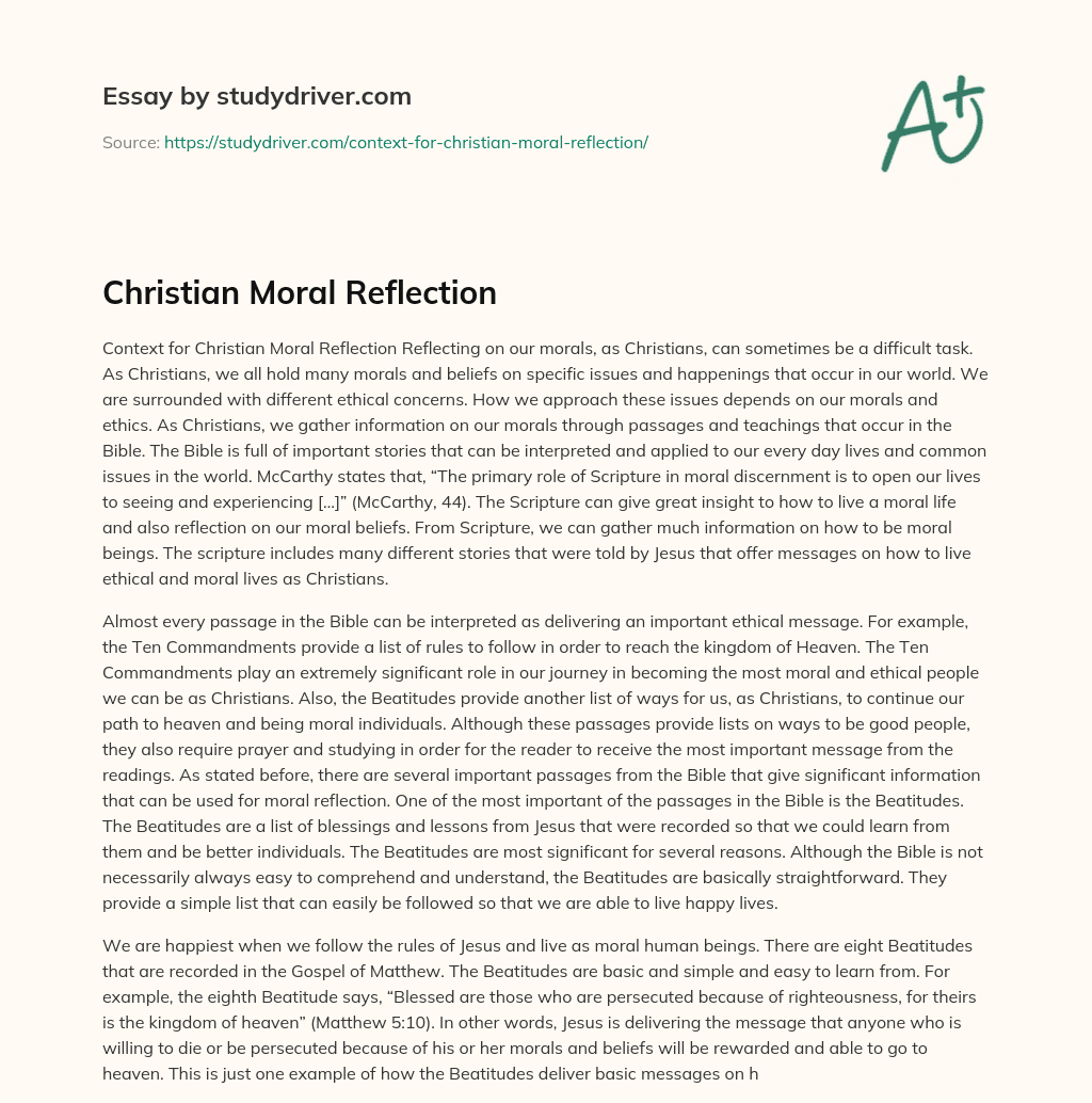 Christian Moral Reflection essay