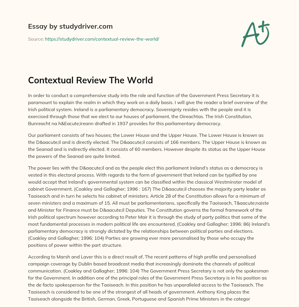 Contextual Review the World essay