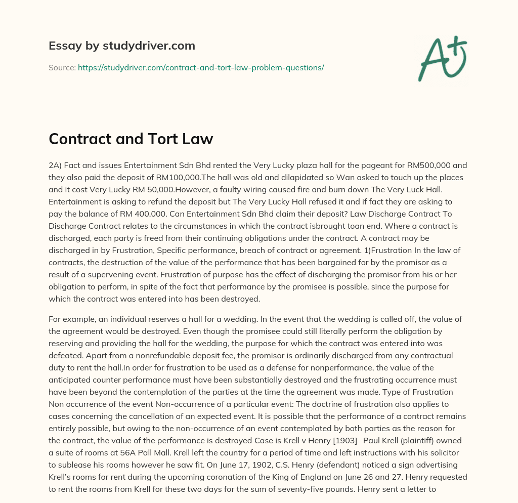 Contract and Tort Law essay
