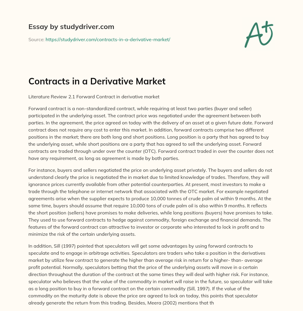 Contracts in a Derivative Market essay