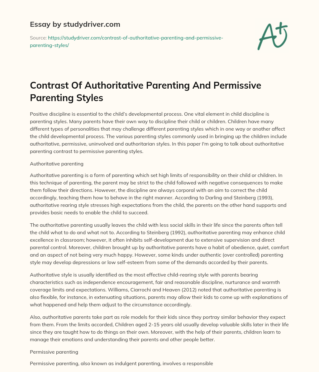 Contrast of Authoritative Parenting and Permissive Parenting Styles essay