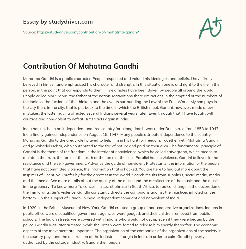 Contribution of Mahatma Gandhi essay