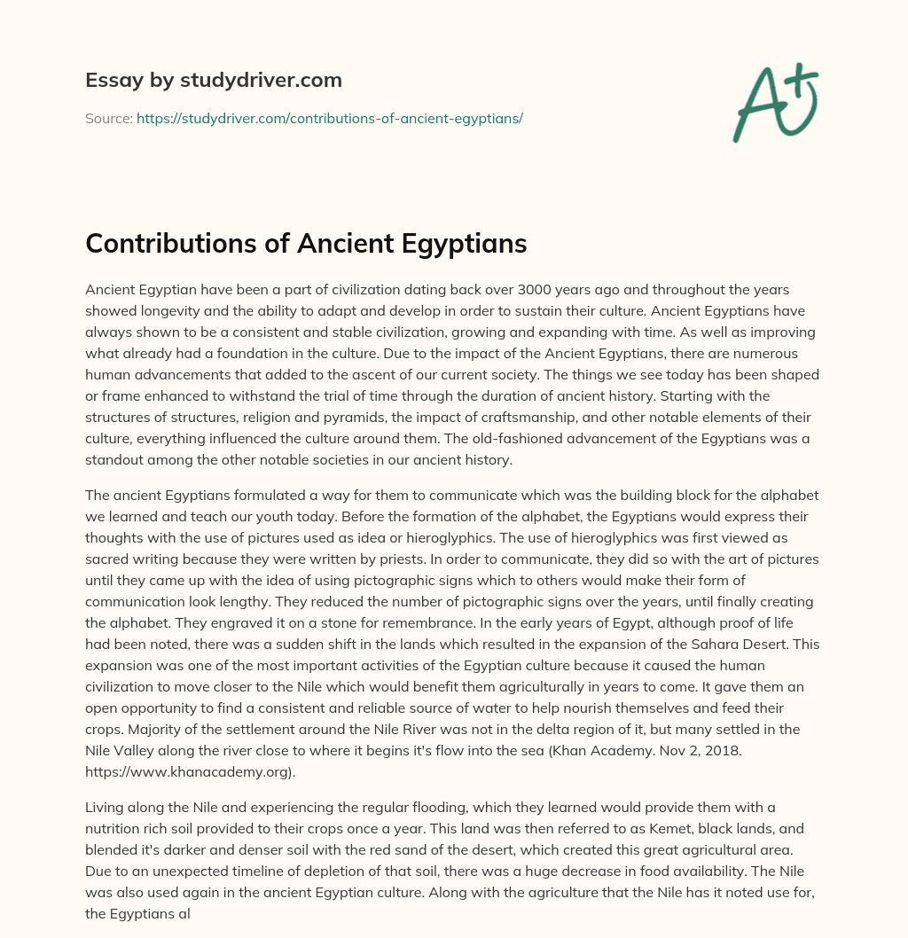Contributions of Ancient Egyptians essay