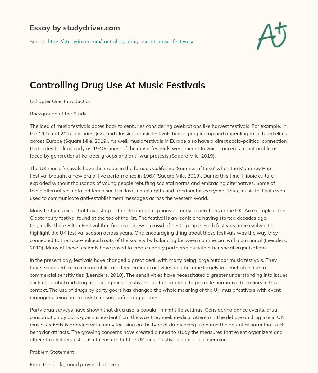 Controlling Drug Use at Music Festivals essay