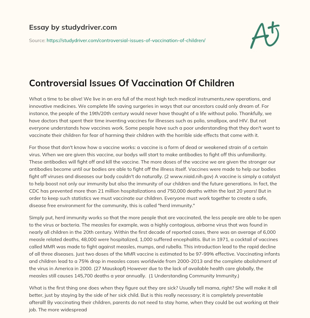 Controversial Issues of Vaccination of Children essay