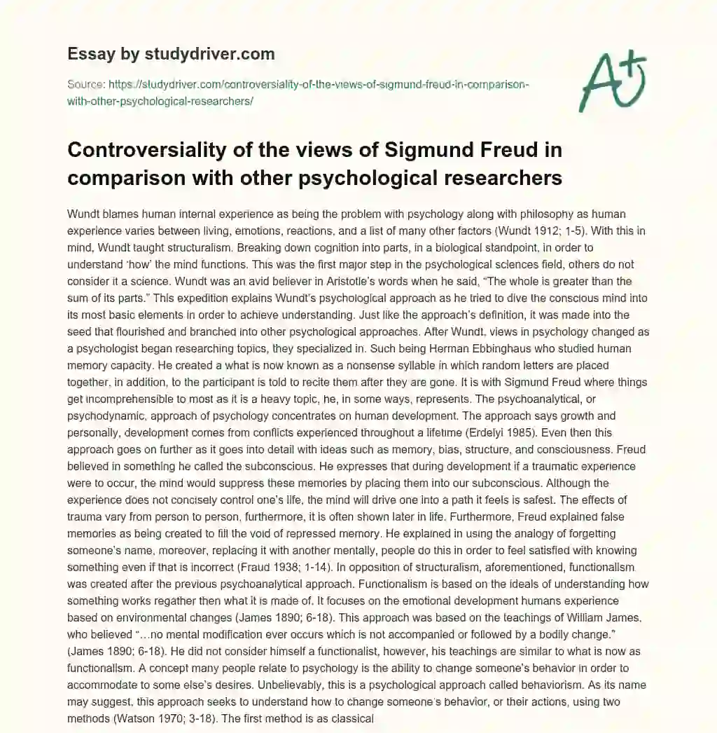 Controversiality of the Views of Sigmund Freud in Comparison with other Psychological Researchers essay