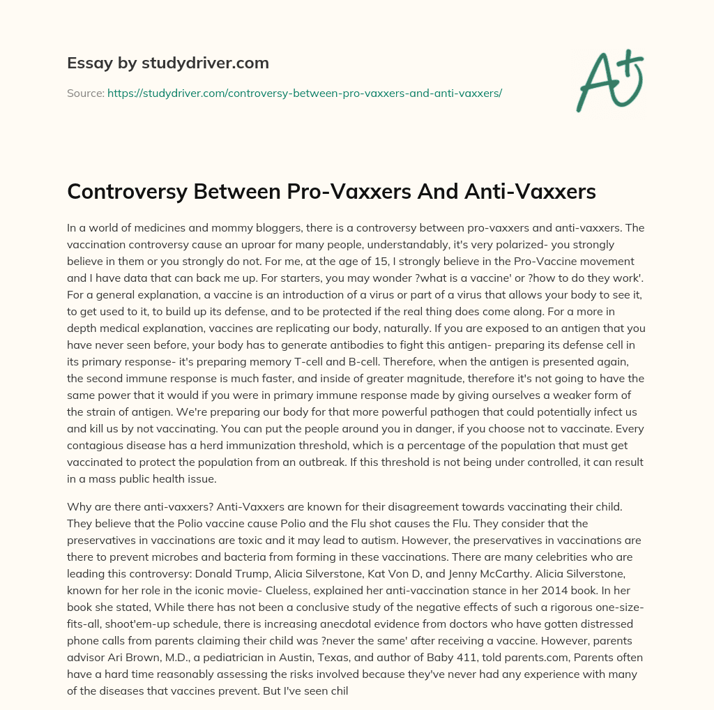 Controversy between Pro-Vaxxers and Anti-Vaxxers essay