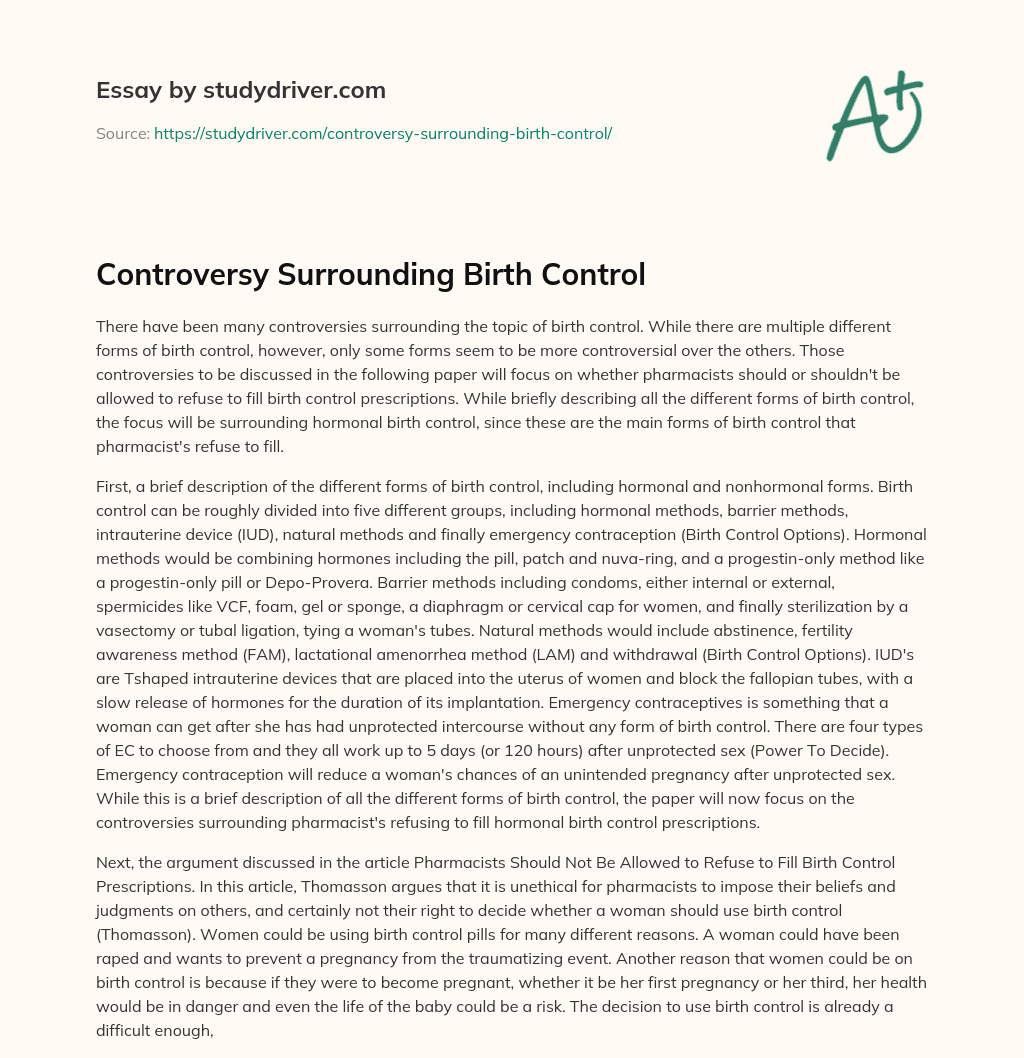 Controversy Surrounding Birth Control essay