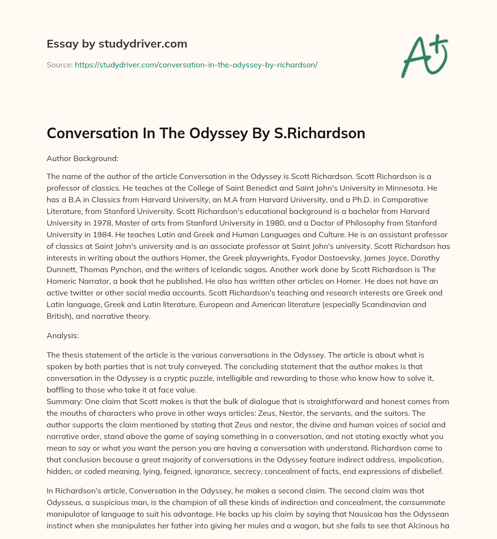 Conversation in the Odyssey by S.Richardson essay
