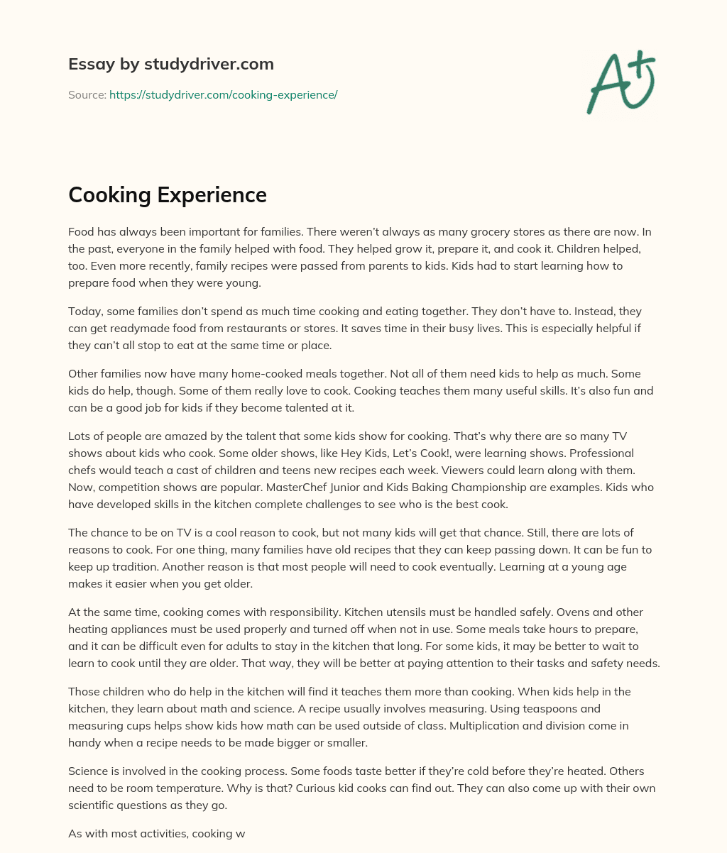 cooking experience essay brainly