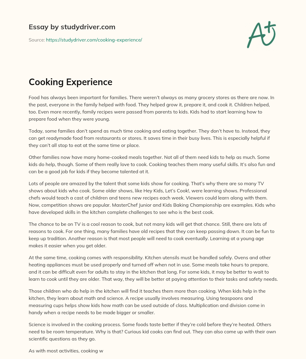 Cooking Experience essay