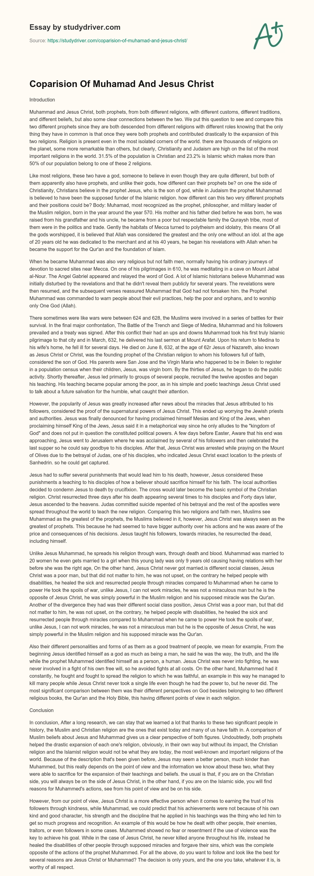 Coparision of Muhamad and Jesus Christ essay