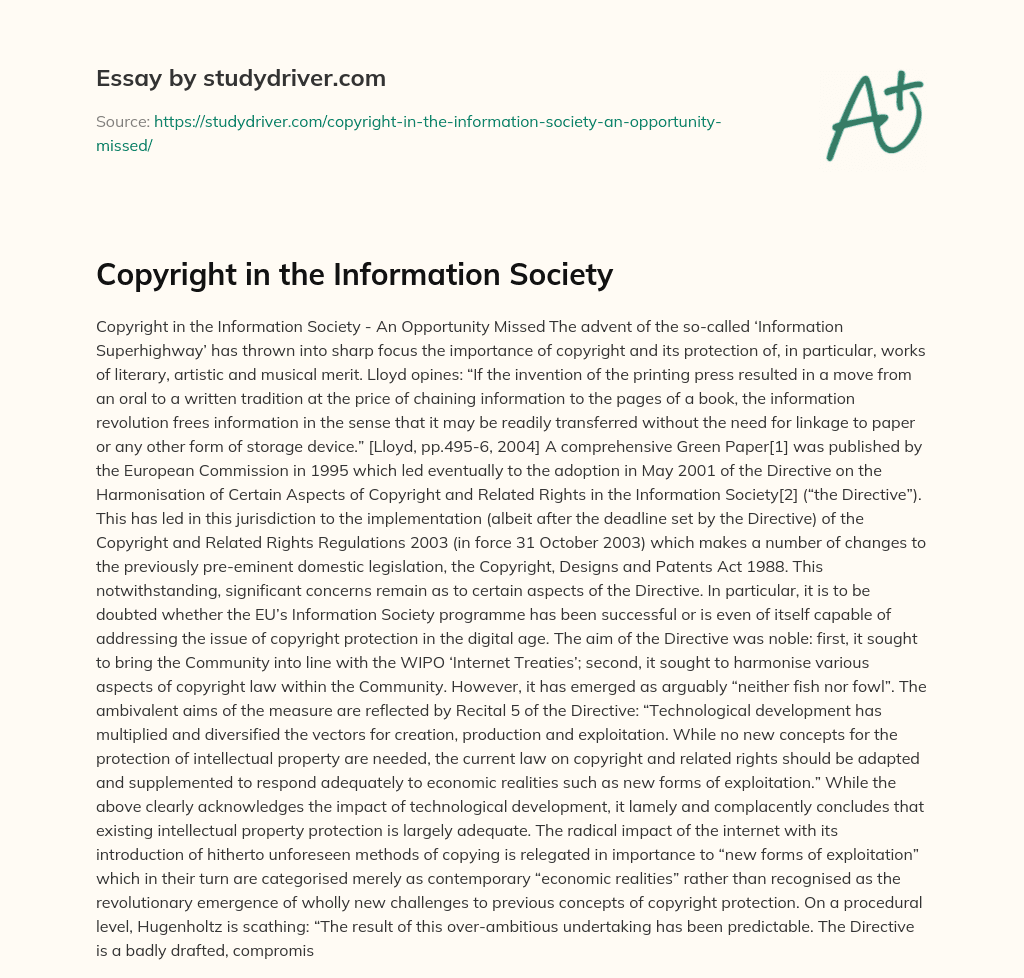 Copyright in the Information Society essay