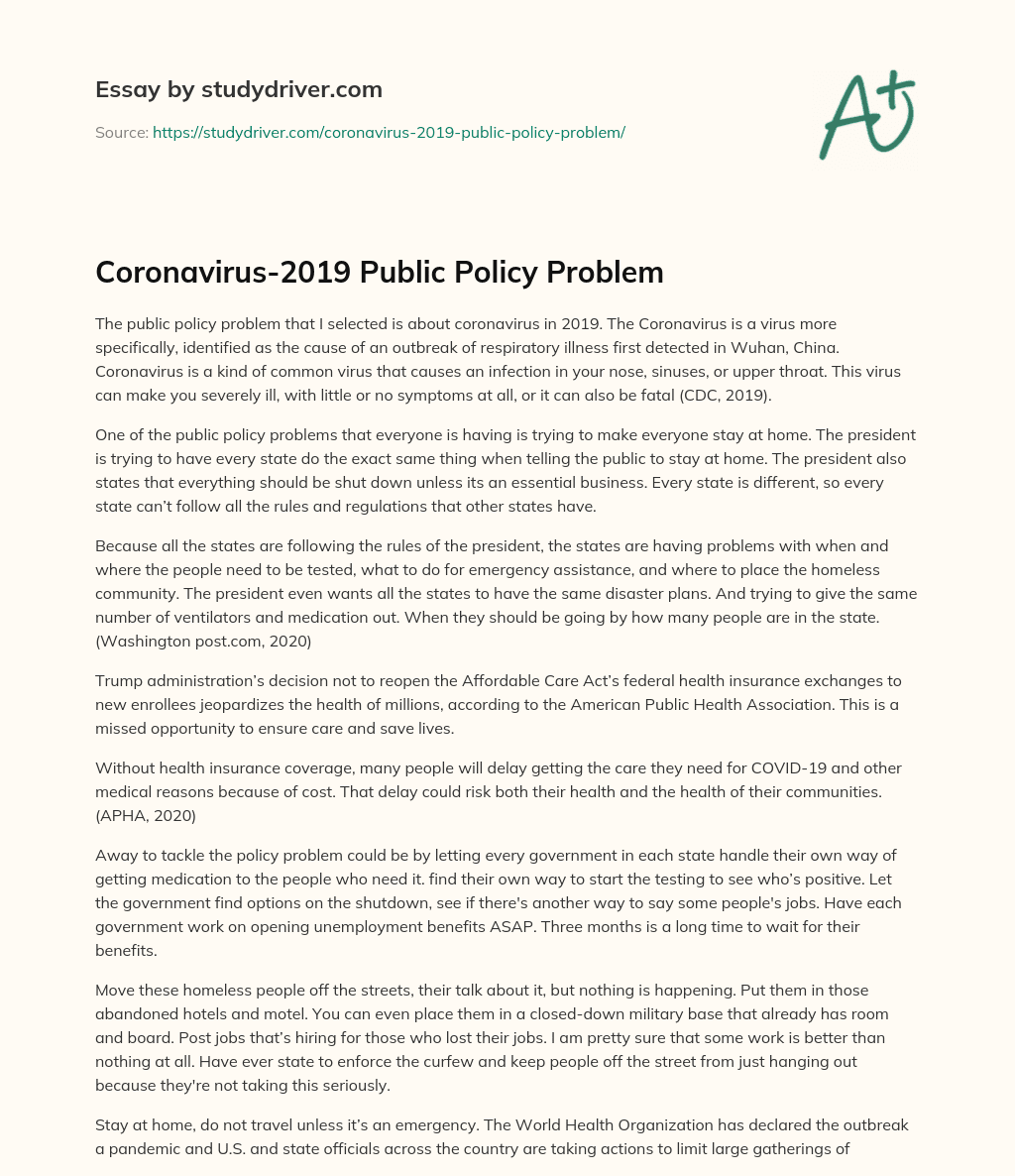 Coronavirus-2019 Public Policy Problem essay