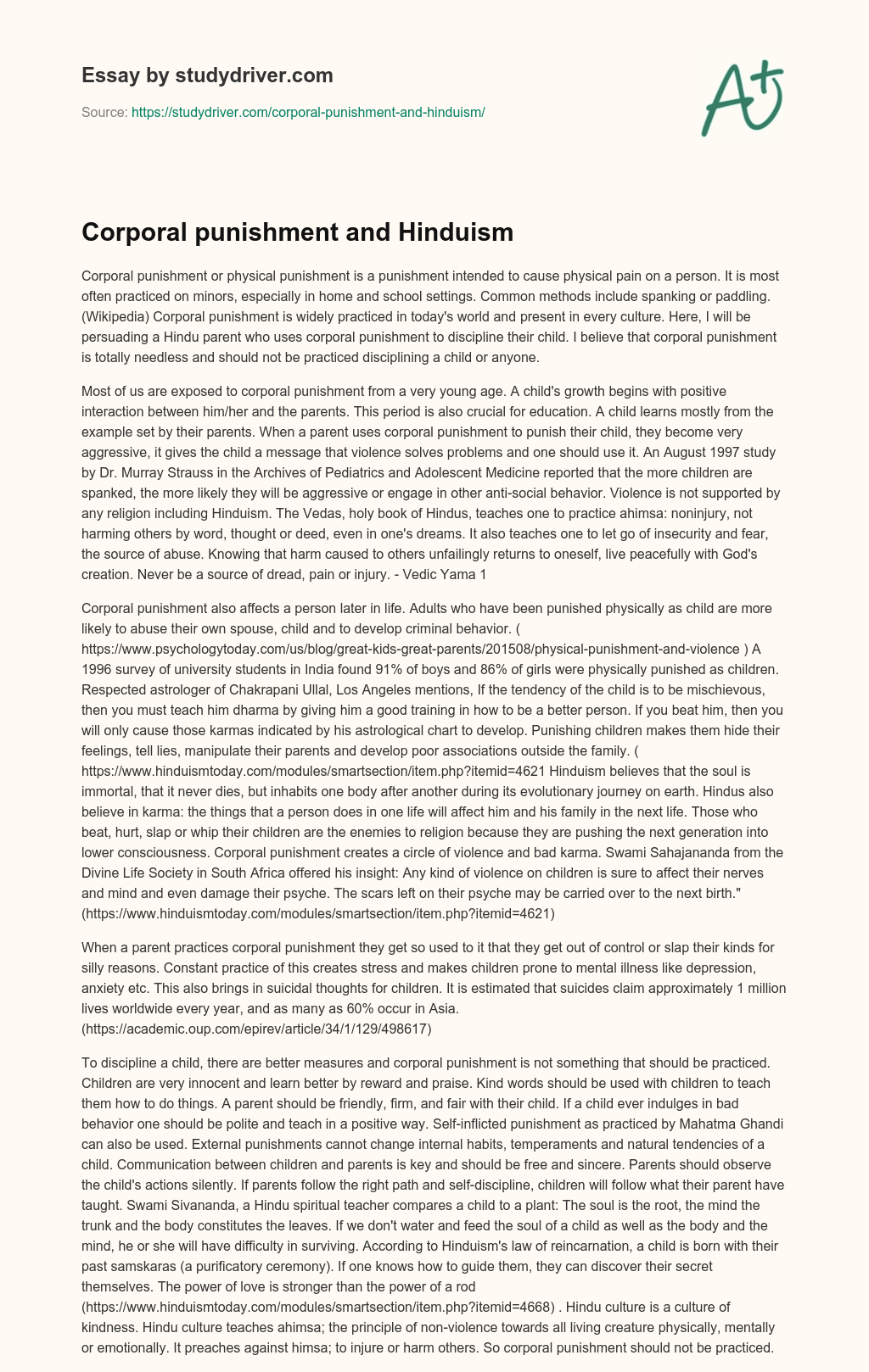 Corporal Punishment and Hinduism essay
