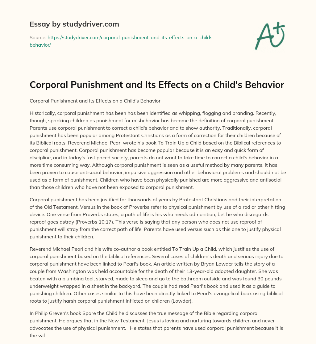 Corporal Punishment and its Effects on a Child’s Behavior essay
