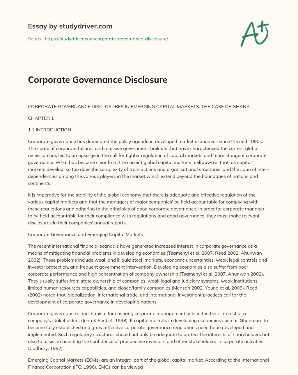 Corporate Governance Disclosure essay