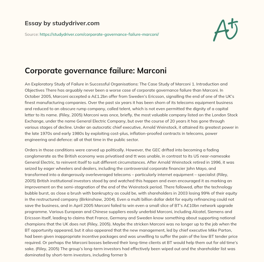 Corporate Governance Failure: Marconi essay
