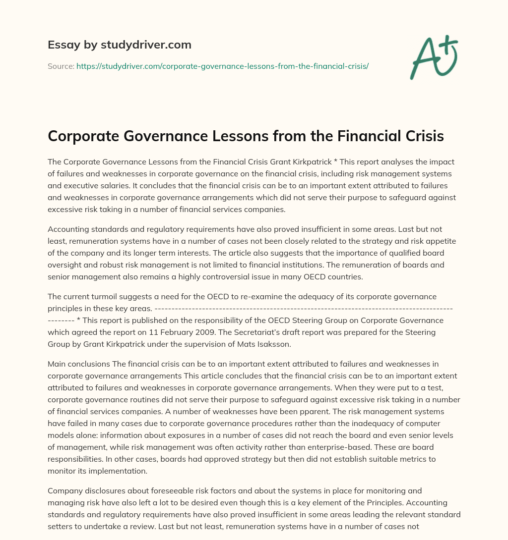 Corporate Governance Lessons from the Financial Crisis essay