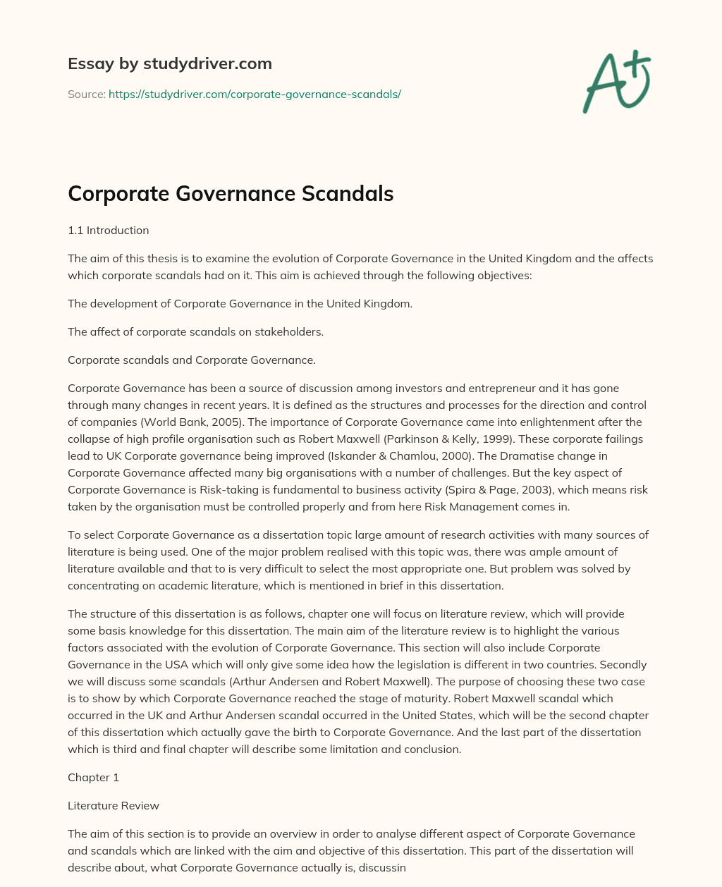 Corporate Governance Scandals essay