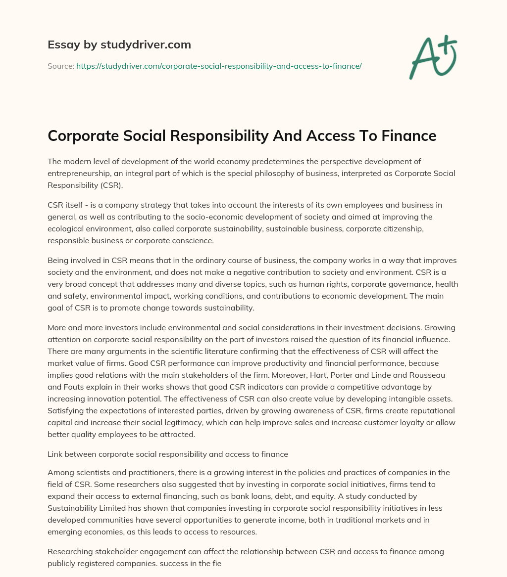 Corporate Social Responsibility and Access to Finance  essay
