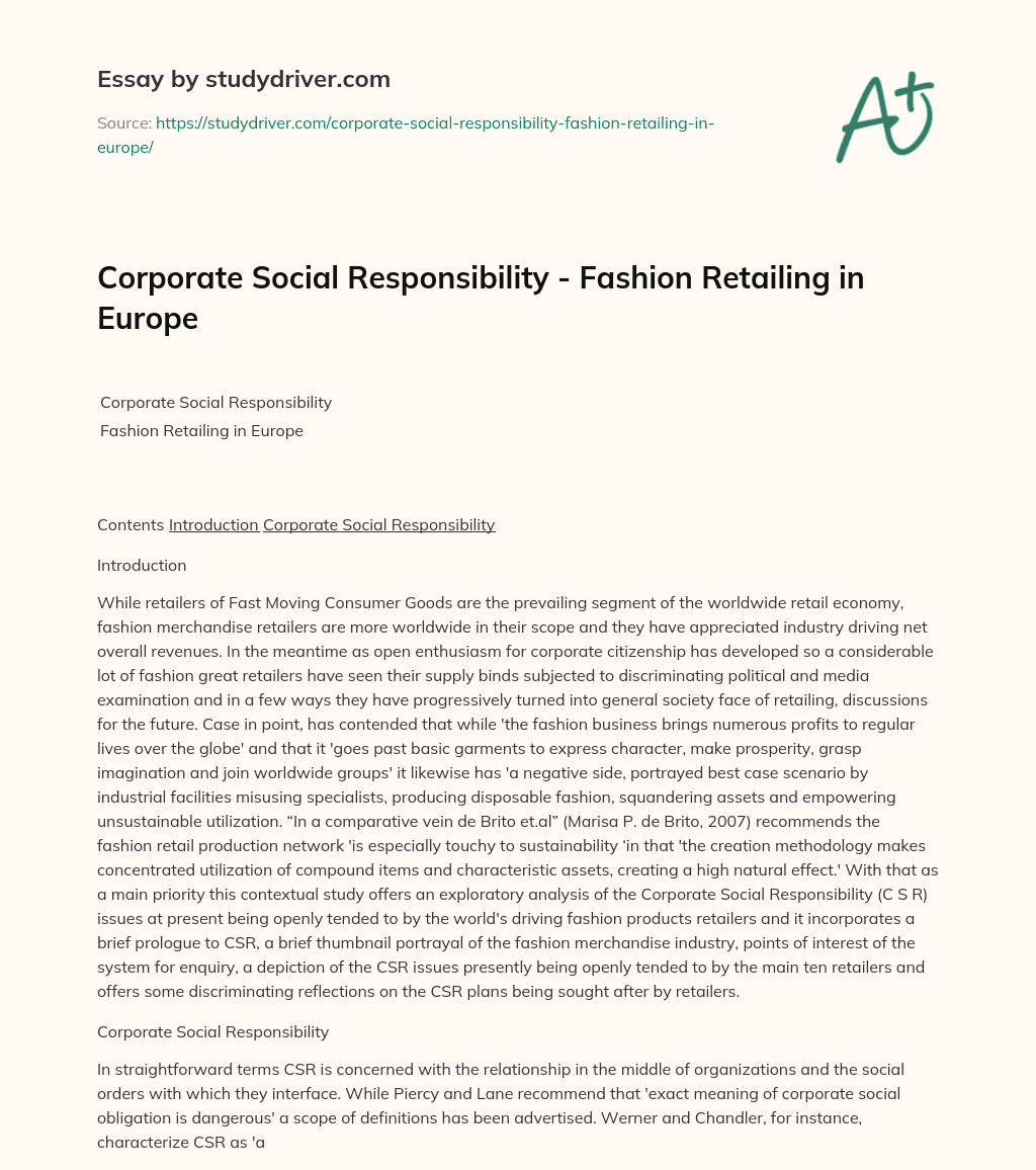Corporate Social Responsibility – Fashion Retailing in Europe essay