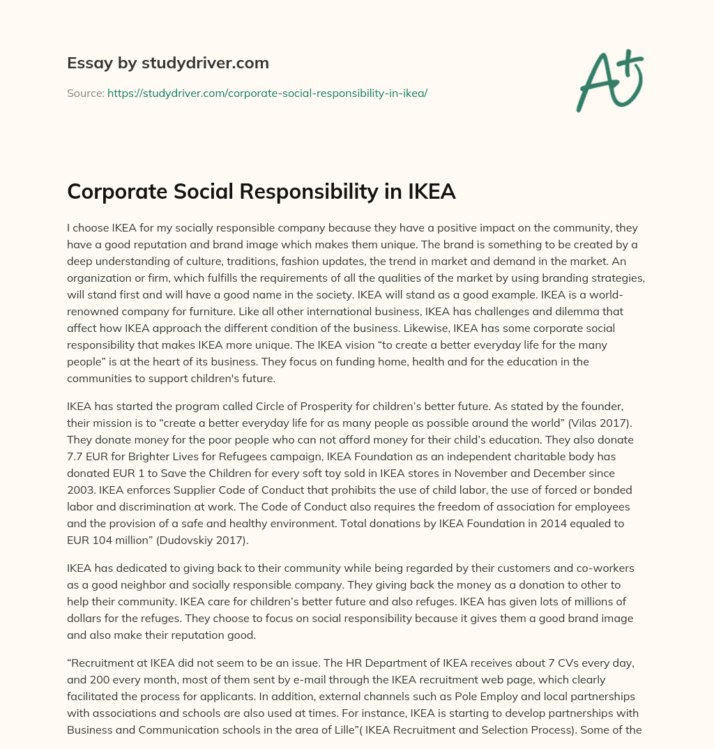 Corporate Social Responsibility in IKEA essay