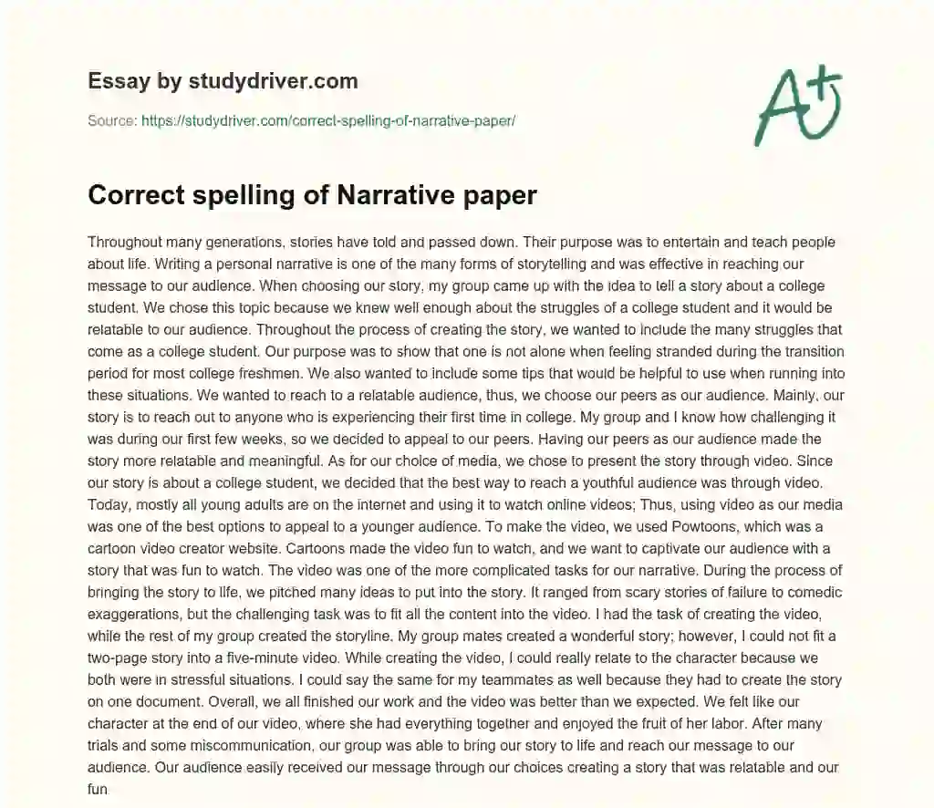 Correct Spelling of Narrative Paper essay