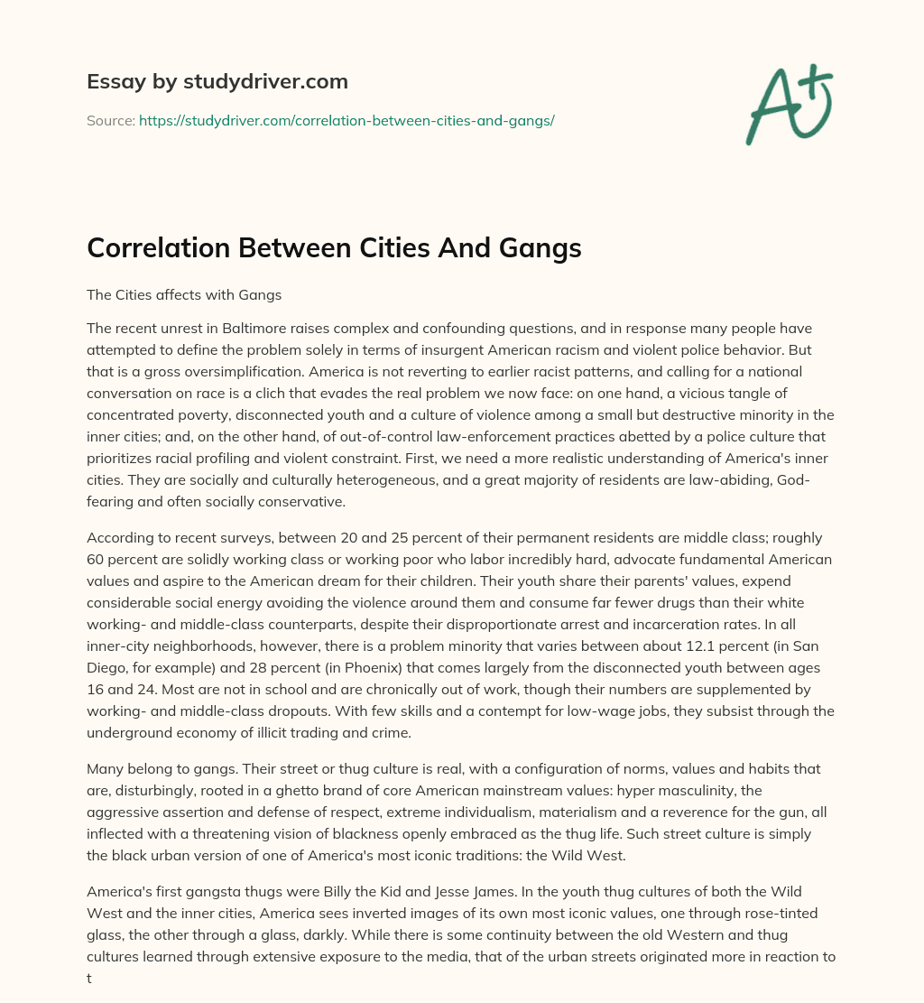 Correlation between Cities and Gangs essay