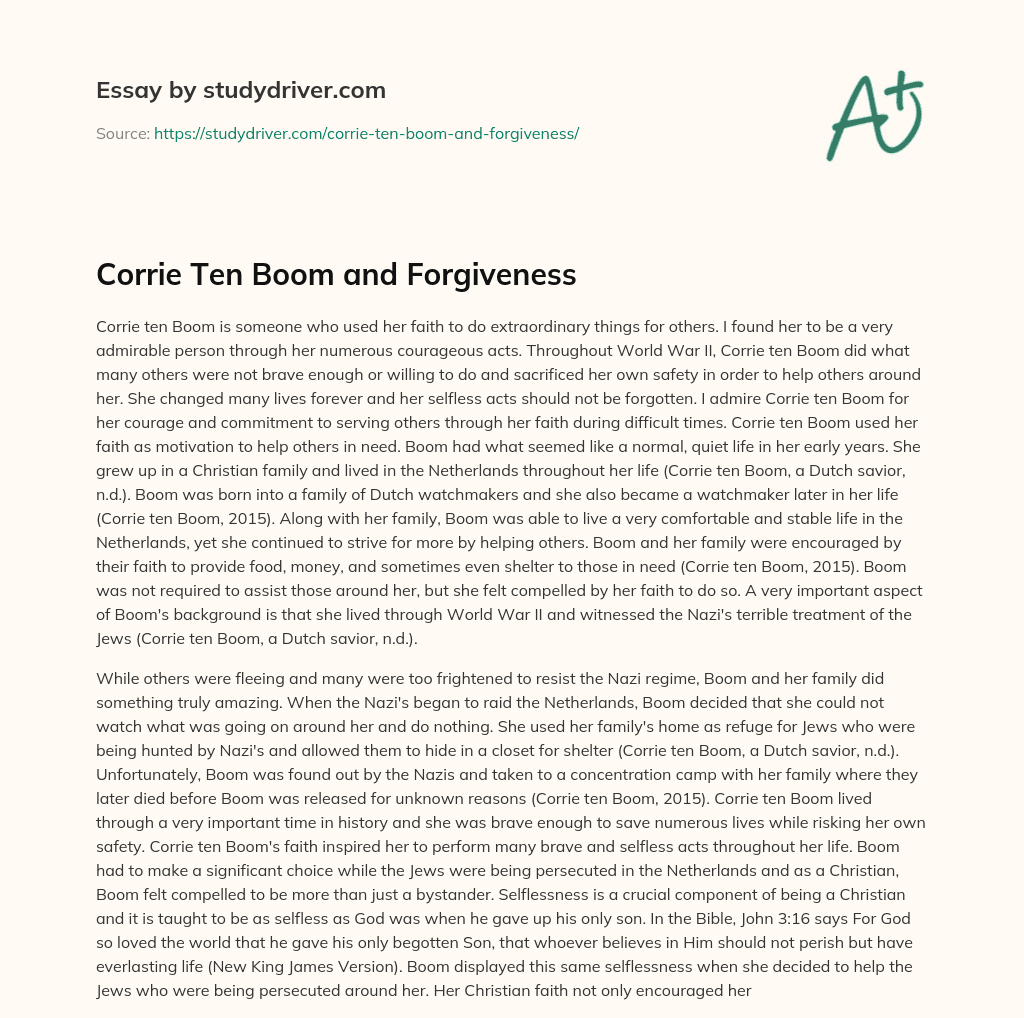 Corrie Ten Boom and Forgiveness essay
