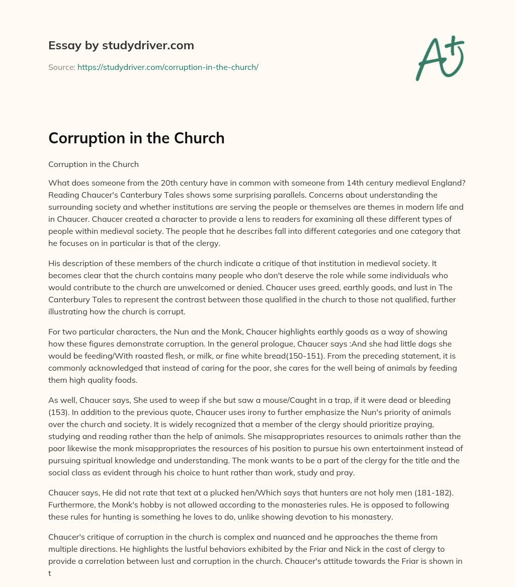 Corruption in the Church essay