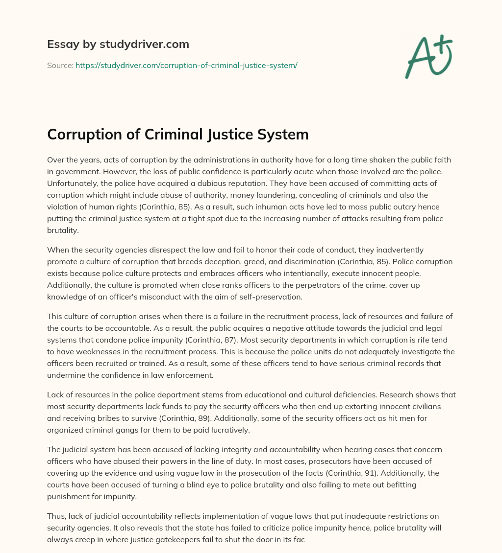 Corruption of Criminal Justice System essay