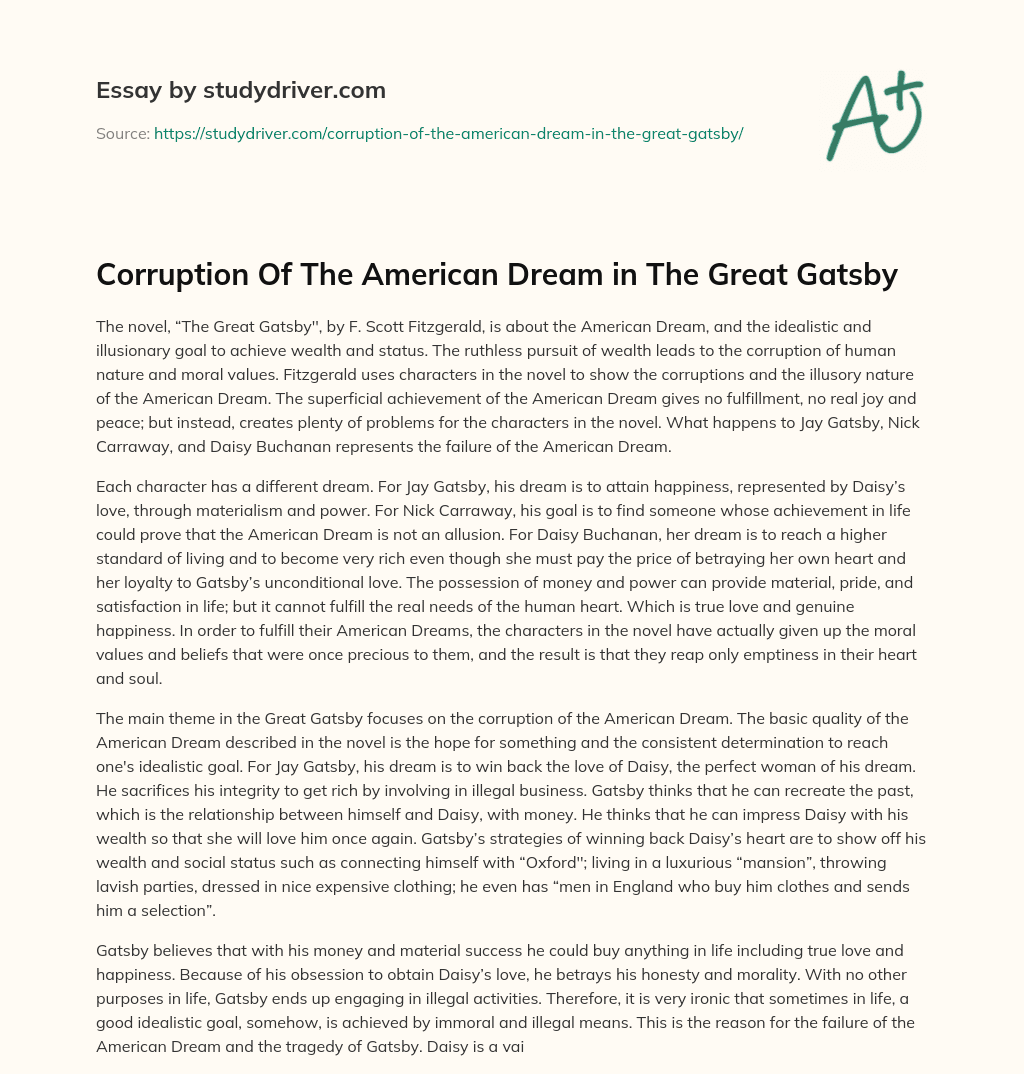 Corruption of the American Dream in the Great Gatsby essay