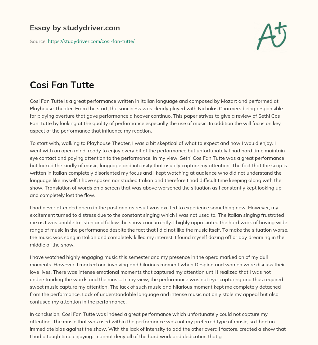 Cosi Fan Tutte essay
