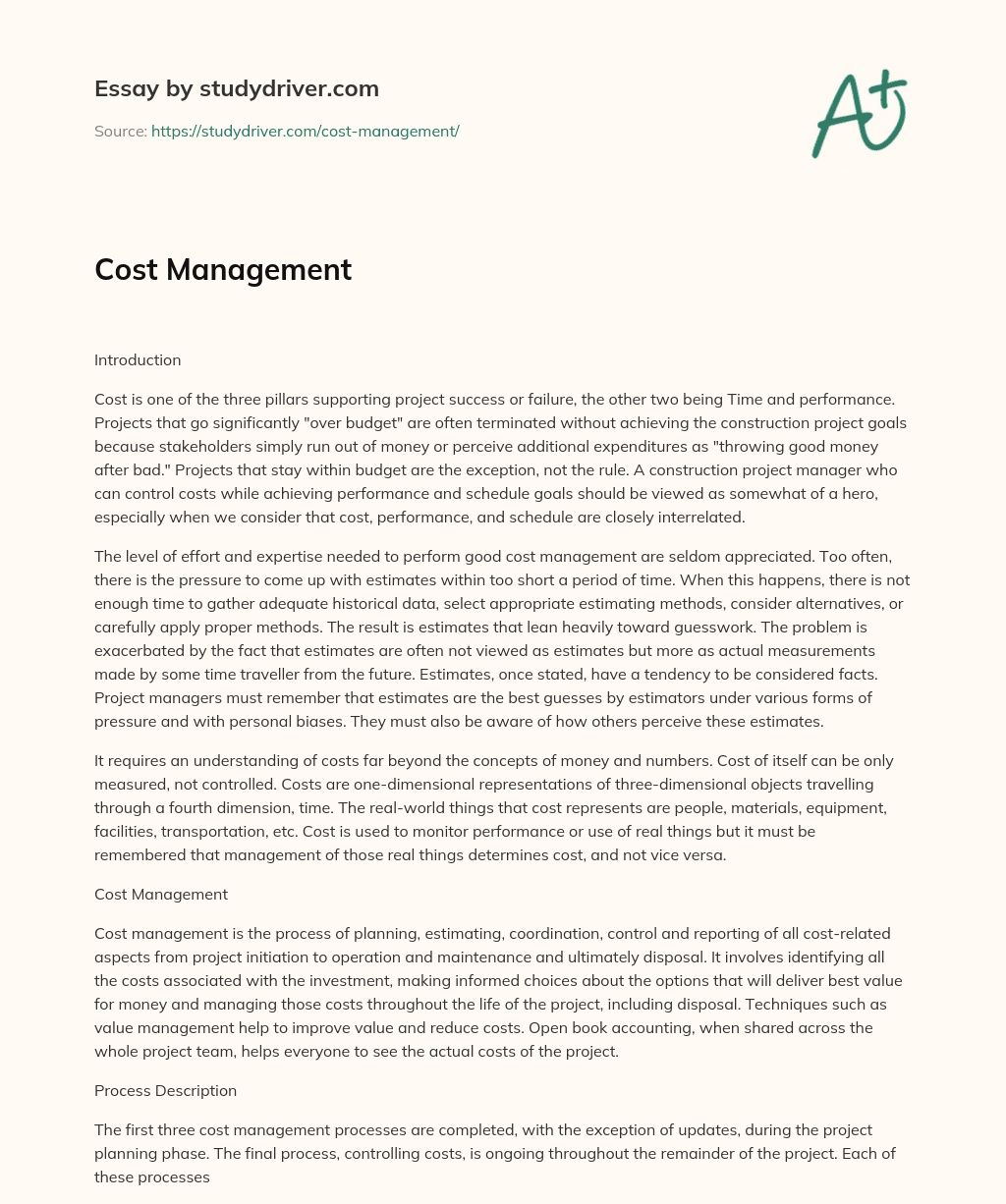 Cost Management essay